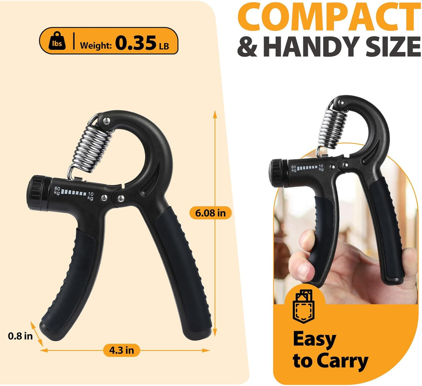 2 Pack Grip Strength Trainer, Hand Grip Strengthener, Adjustable Resistance 22-132Lbs (10-60Kg), Forearm Strengthener, Perfect for Musicians Athletes