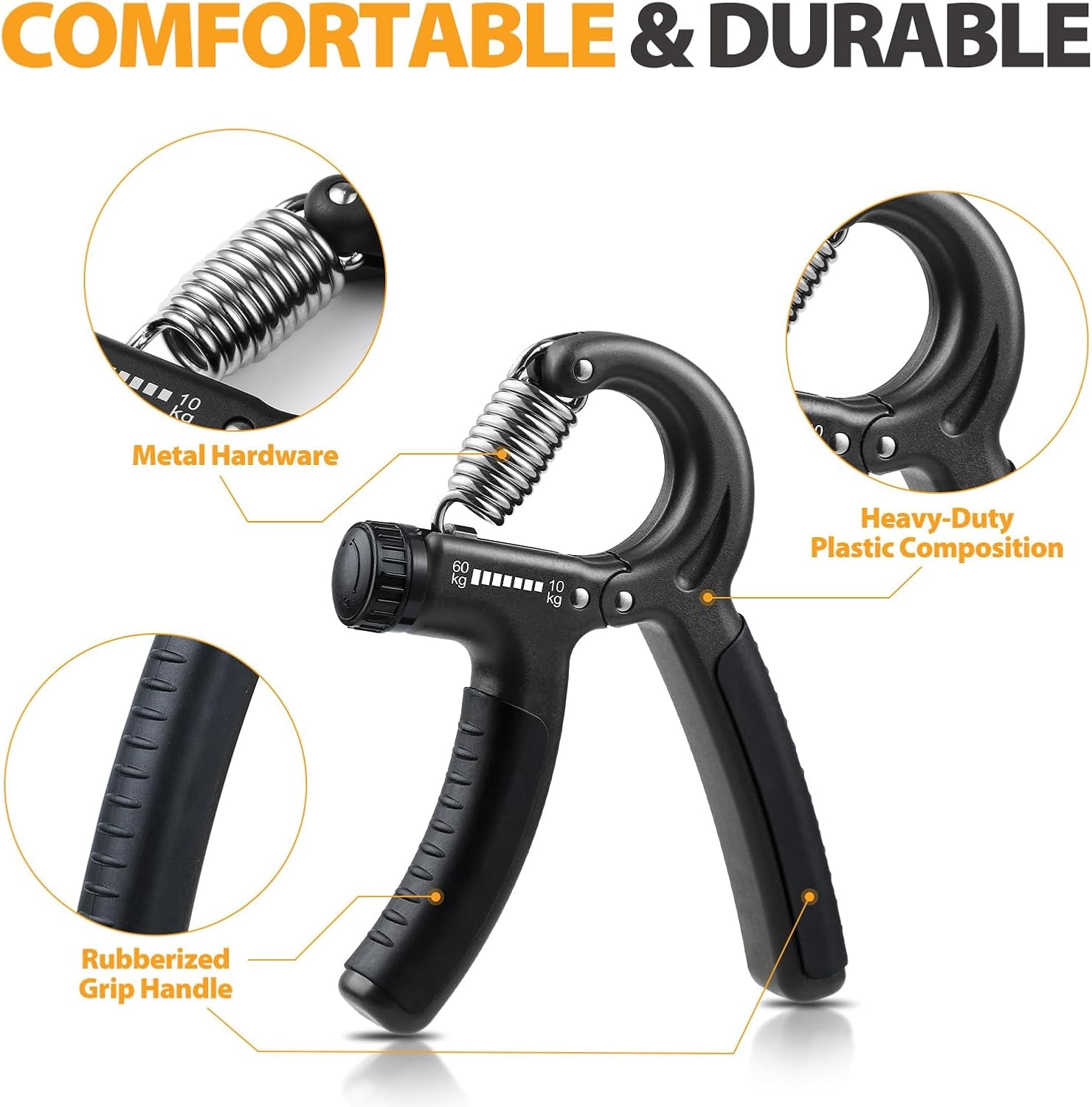 2 Pack Grip Strength Trainer, Hand Grip Strengthener, Adjustable Resistance 22-132Lbs (10-60Kg), Forearm Strengthener, Perfect for Musicians Athletes